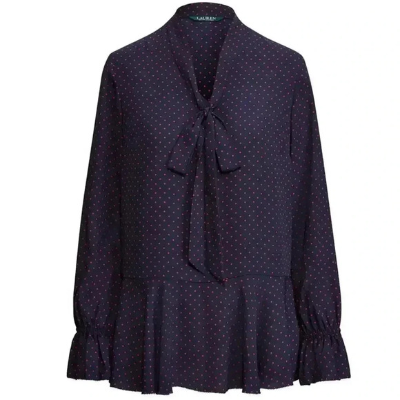 Lauren Ralph Lauren Tops - Lauren Ralph Lauren Tie-Neck Georgette Blouse size XL polkadot